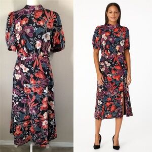 JULIA JORDAN Puff Sleeve Dress Black Floral Midi Work Office Party Wedding 10